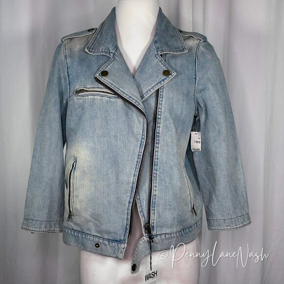 NWT Gap 1969 Denim Biker Jacket Beach Blue Size Medium - Picture 3 of 13
